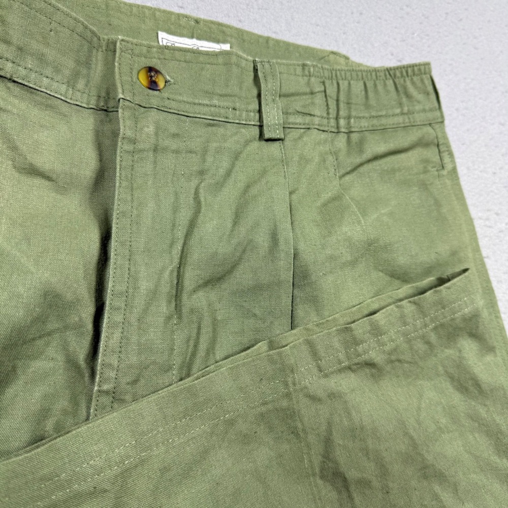 Bugle Boy Co Mens Olive Green Pleated Ramie Cotton Blend Shorts Size 34 Vintage